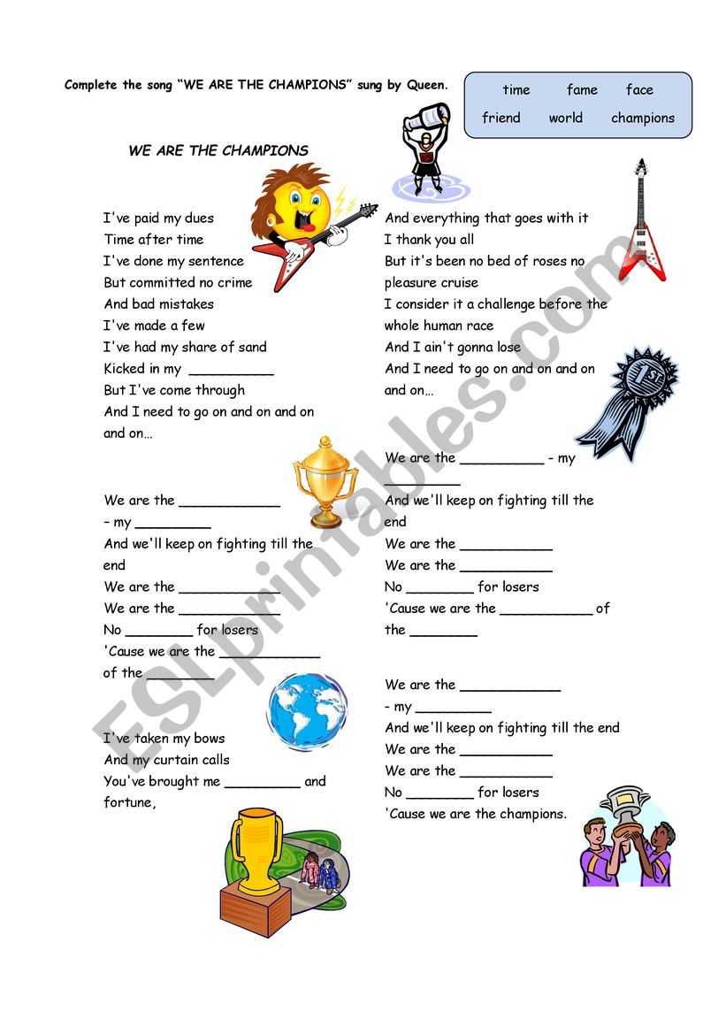 We Are The Champions worksheet
