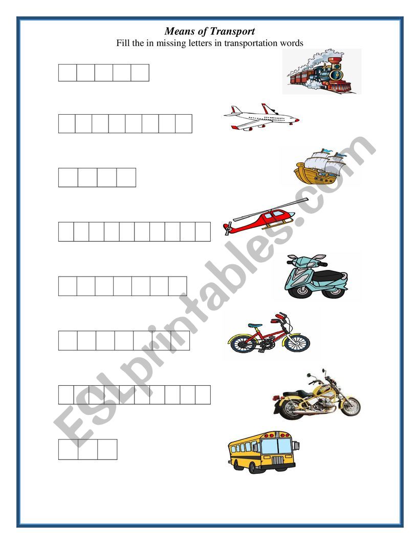 Means of Transports worksheet