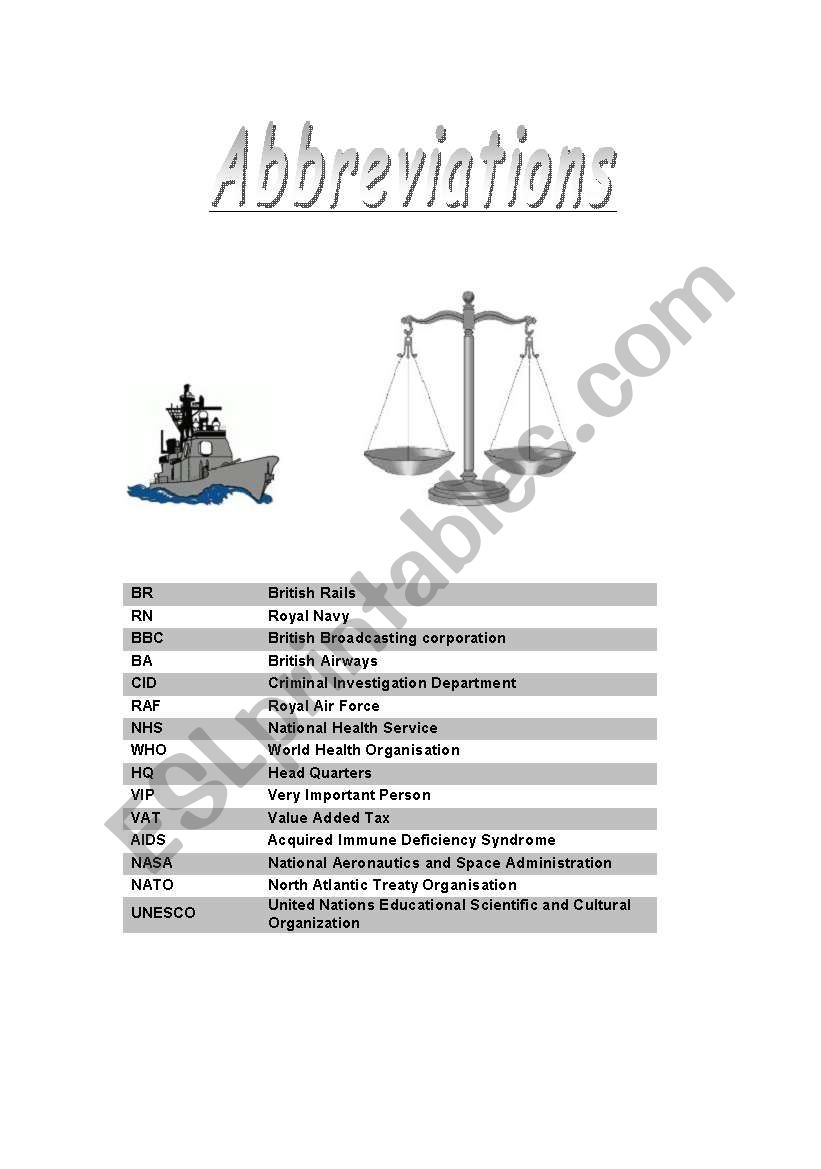 abbreviations worksheet