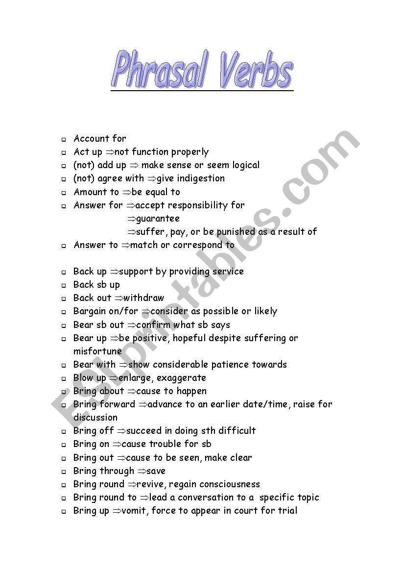 phrasal verbs worksheet