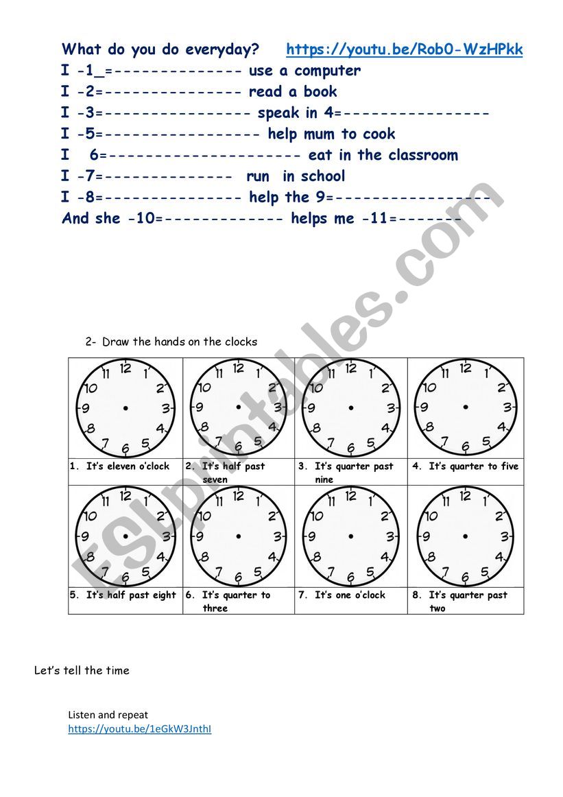 time and routines songs  worksheet