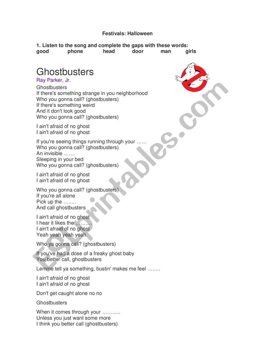 Ghostbusters song (Fill in the gaps)