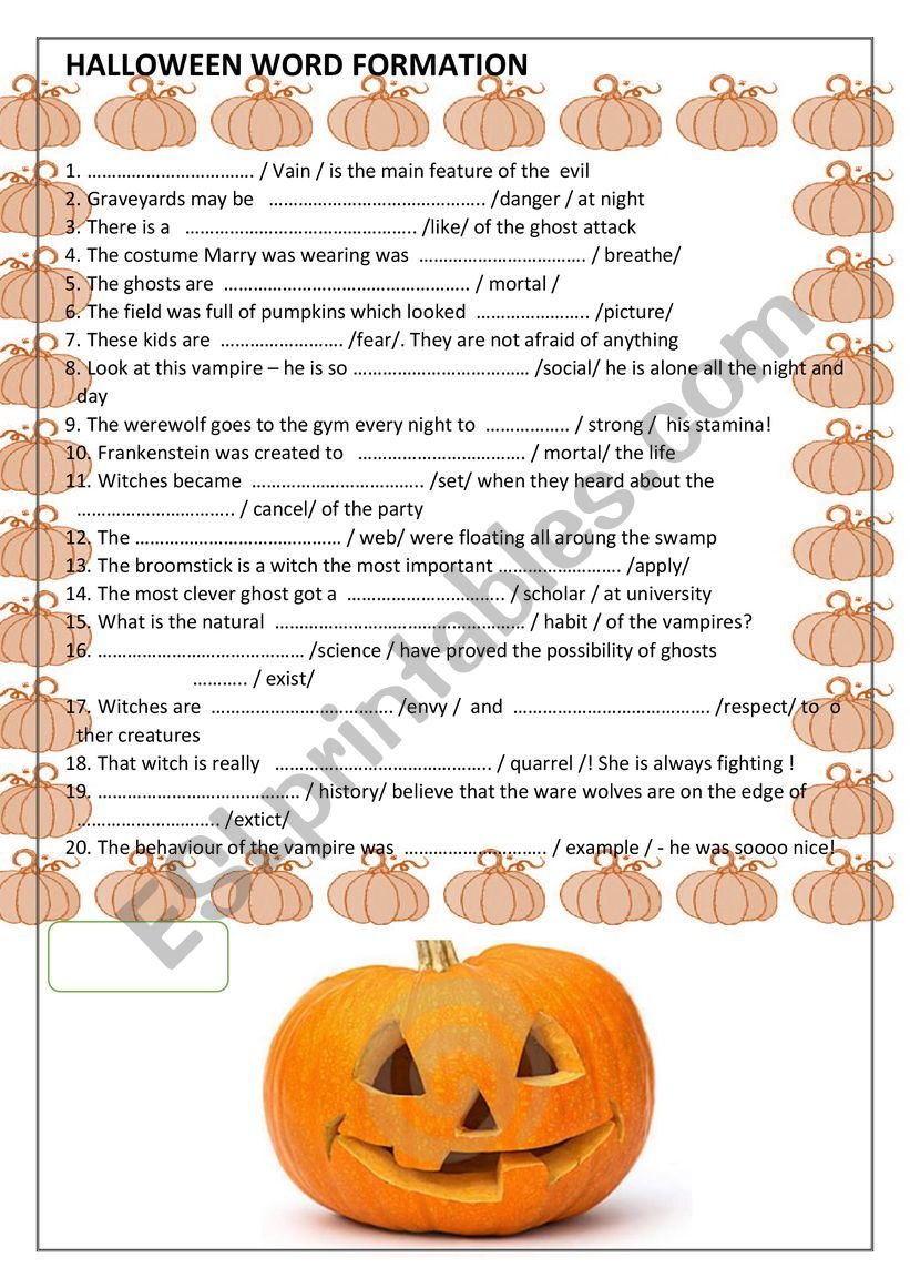 HALLOWEEN WORD FORMATION   CAE  FCE   ADVANCED