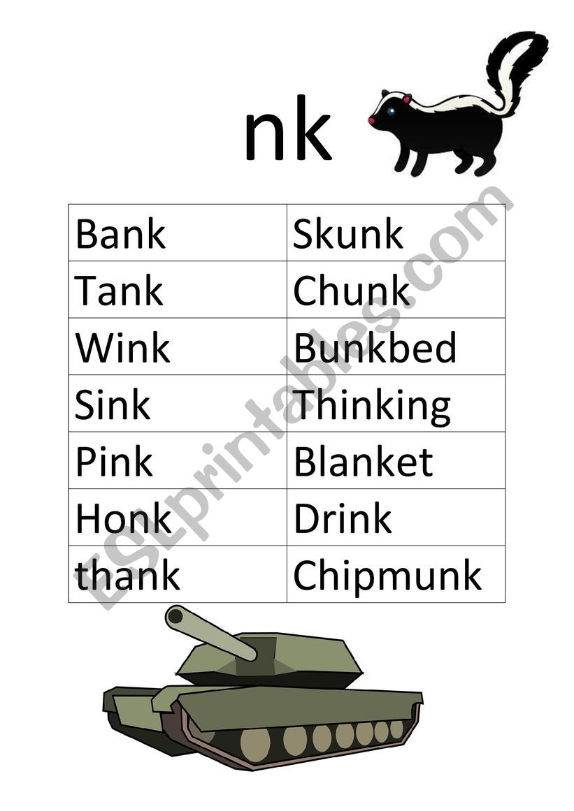 nk word list worksheet