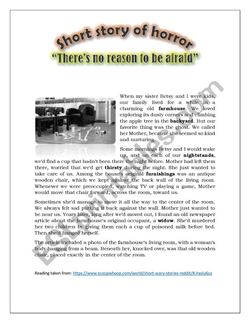 Horror story worksheet