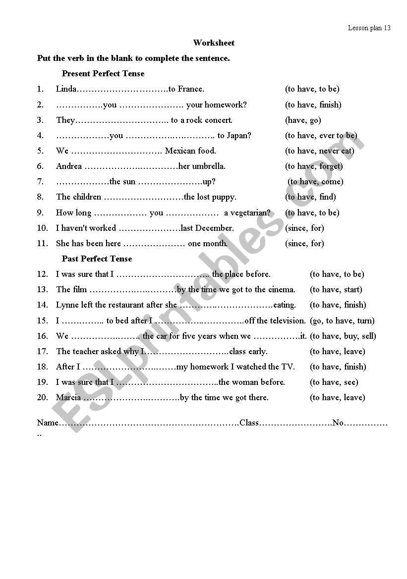 Perfect Tense worksheet