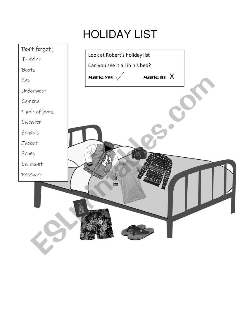 Holiday List worksheet