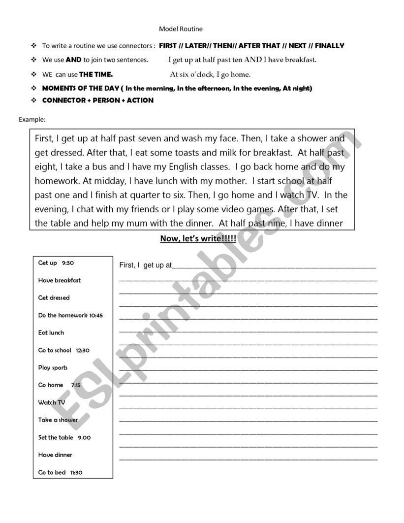 Model Routine worksheet