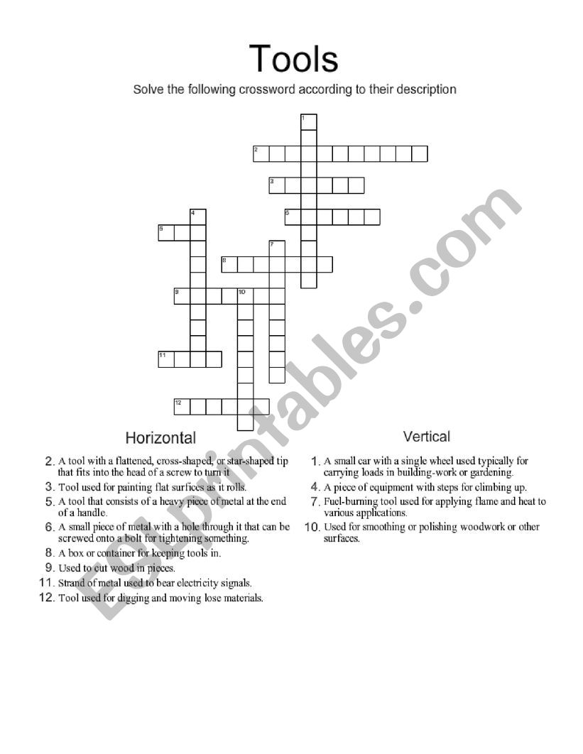 Tools Crossword worksheet