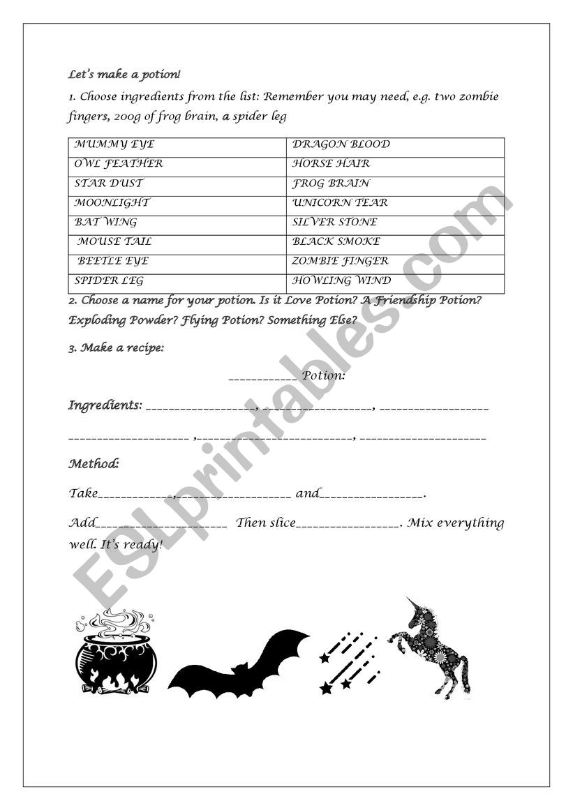 Halloween Potions worksheet