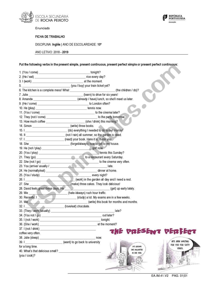 Present Tenses worksheet