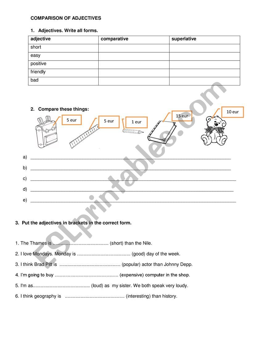 COMPARISON OF ADJECTIVES worksheet