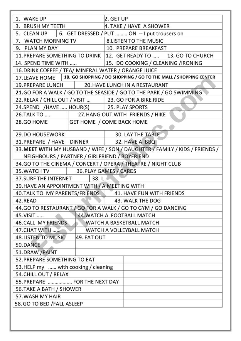 a speaking activity MY WEEKEND ADULTS