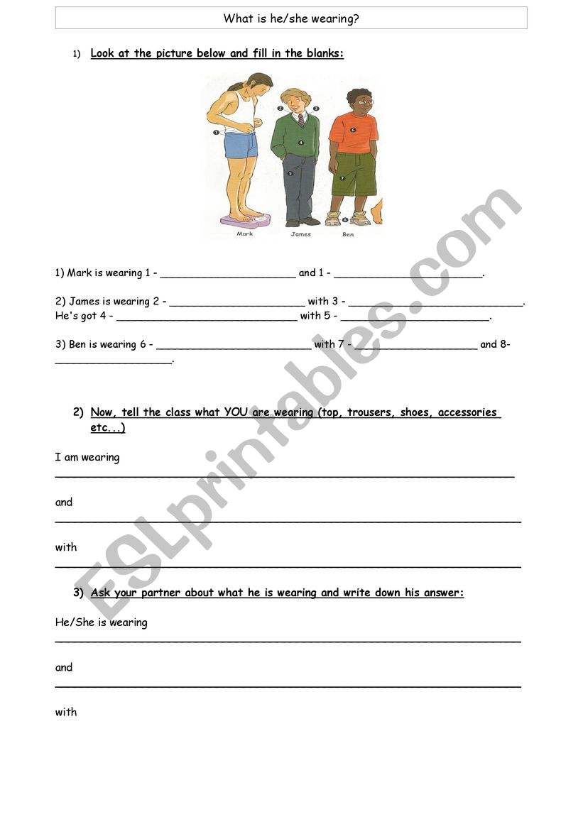 What is he/she wearing? worksheet