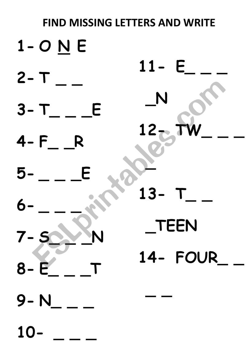 Numbers 1 - 20 worksheet