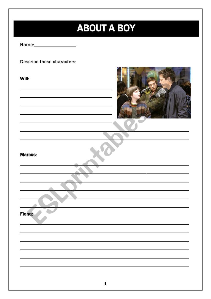 About a boy (the movie) worksheet