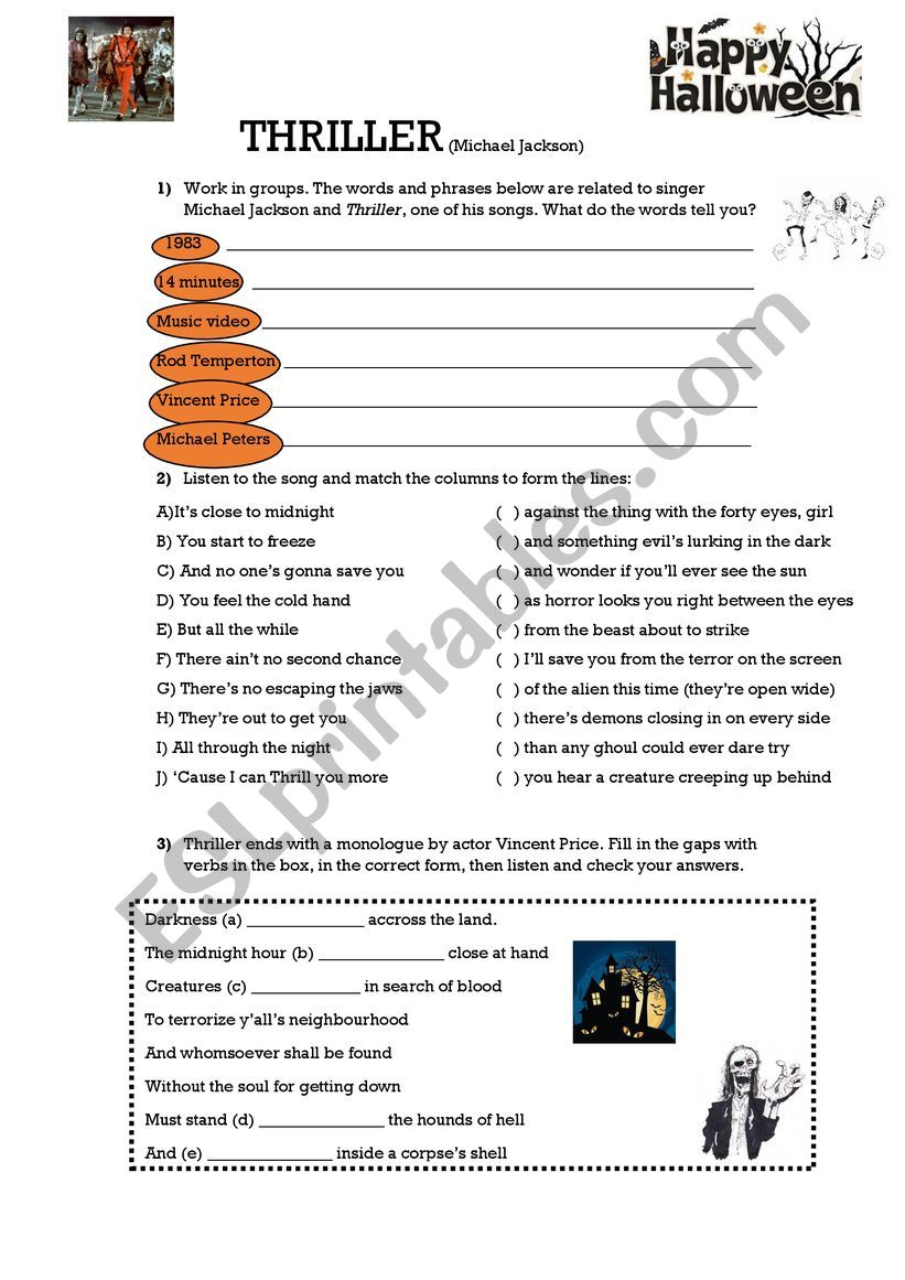 Thriller worksheet