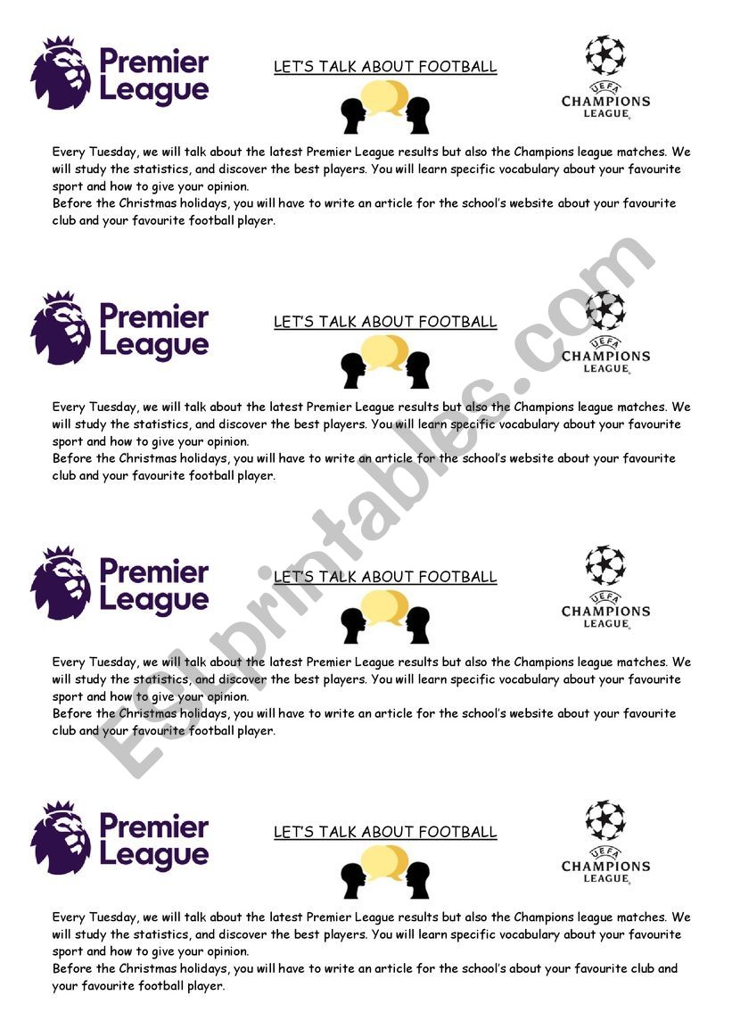 Let´s talk about football ESL worksheet by sophieenglish