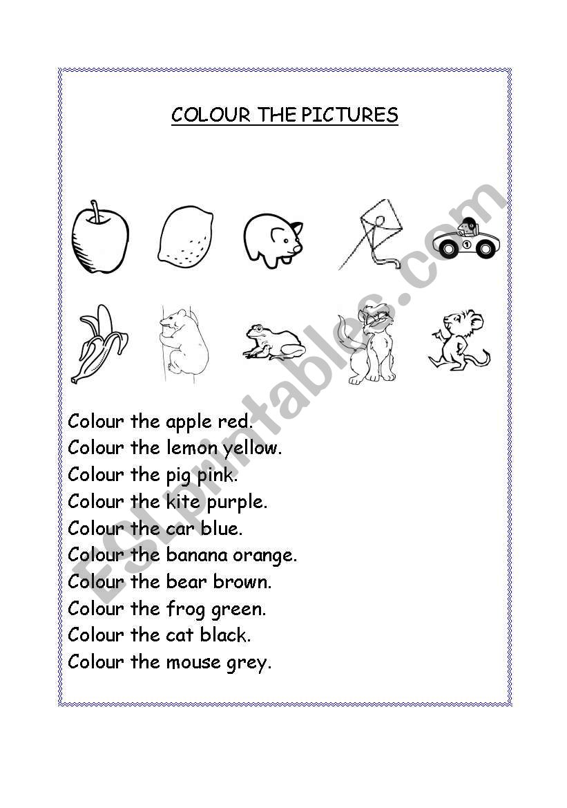 Colour the pictures worksheet