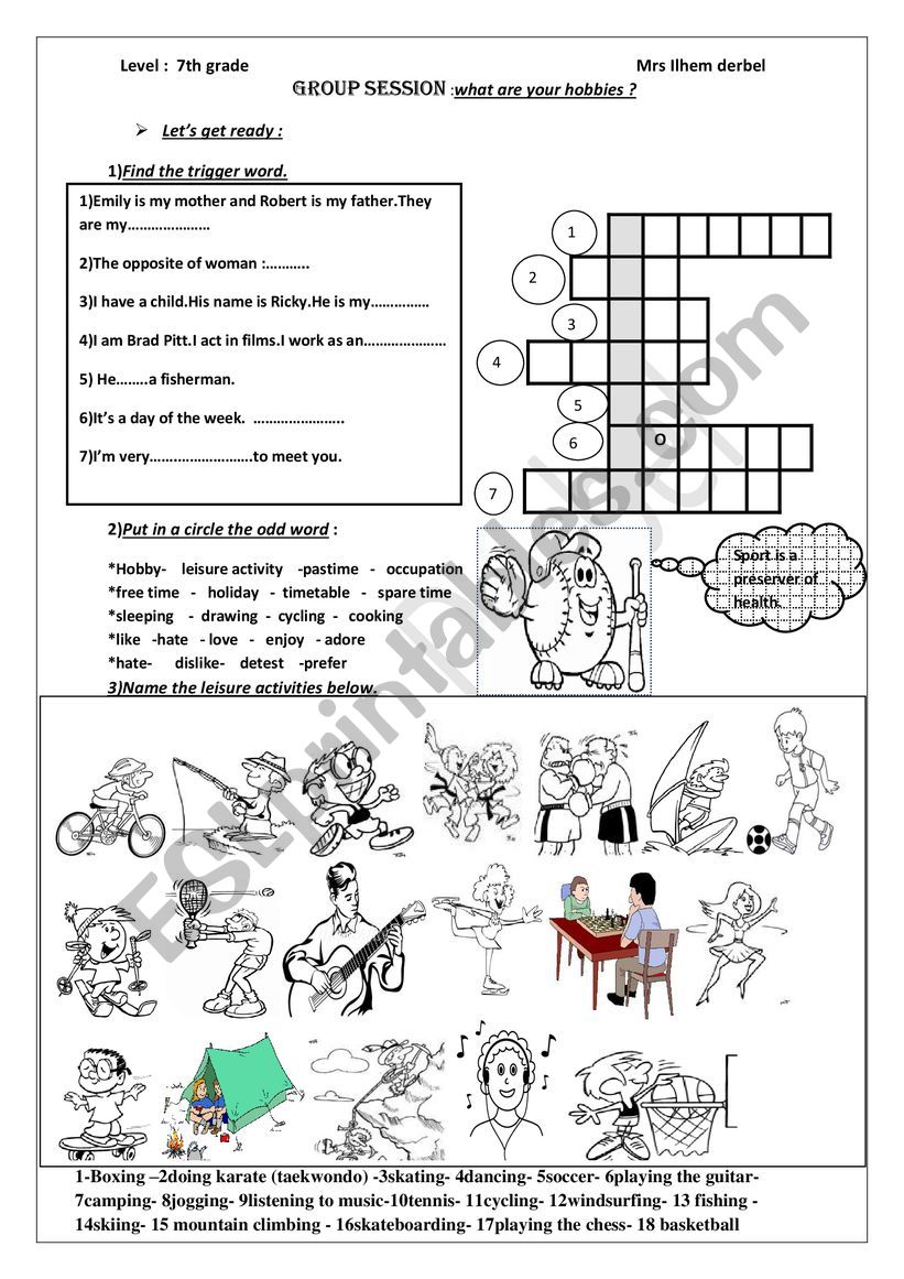 Hobbies worksheet