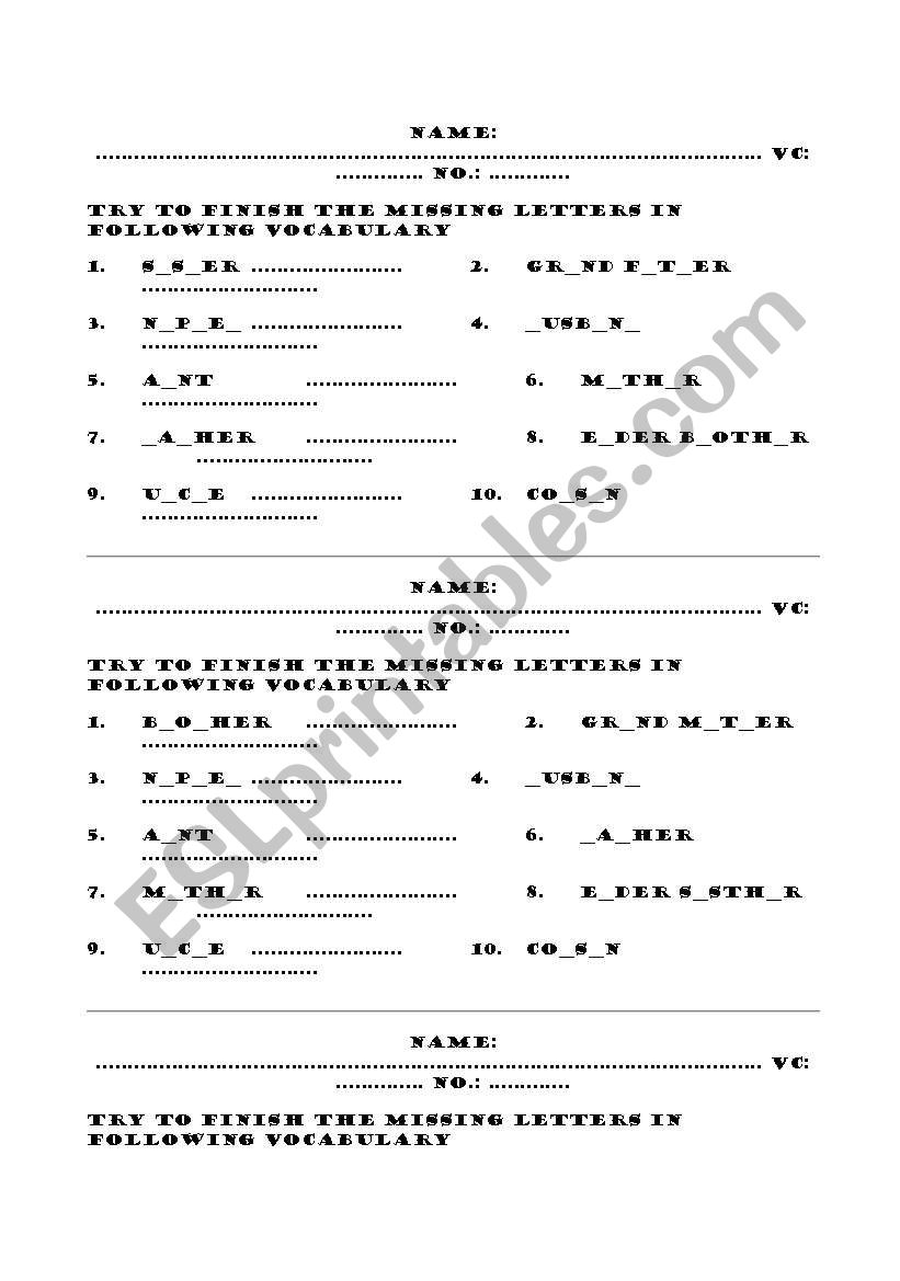 My Family worksheet