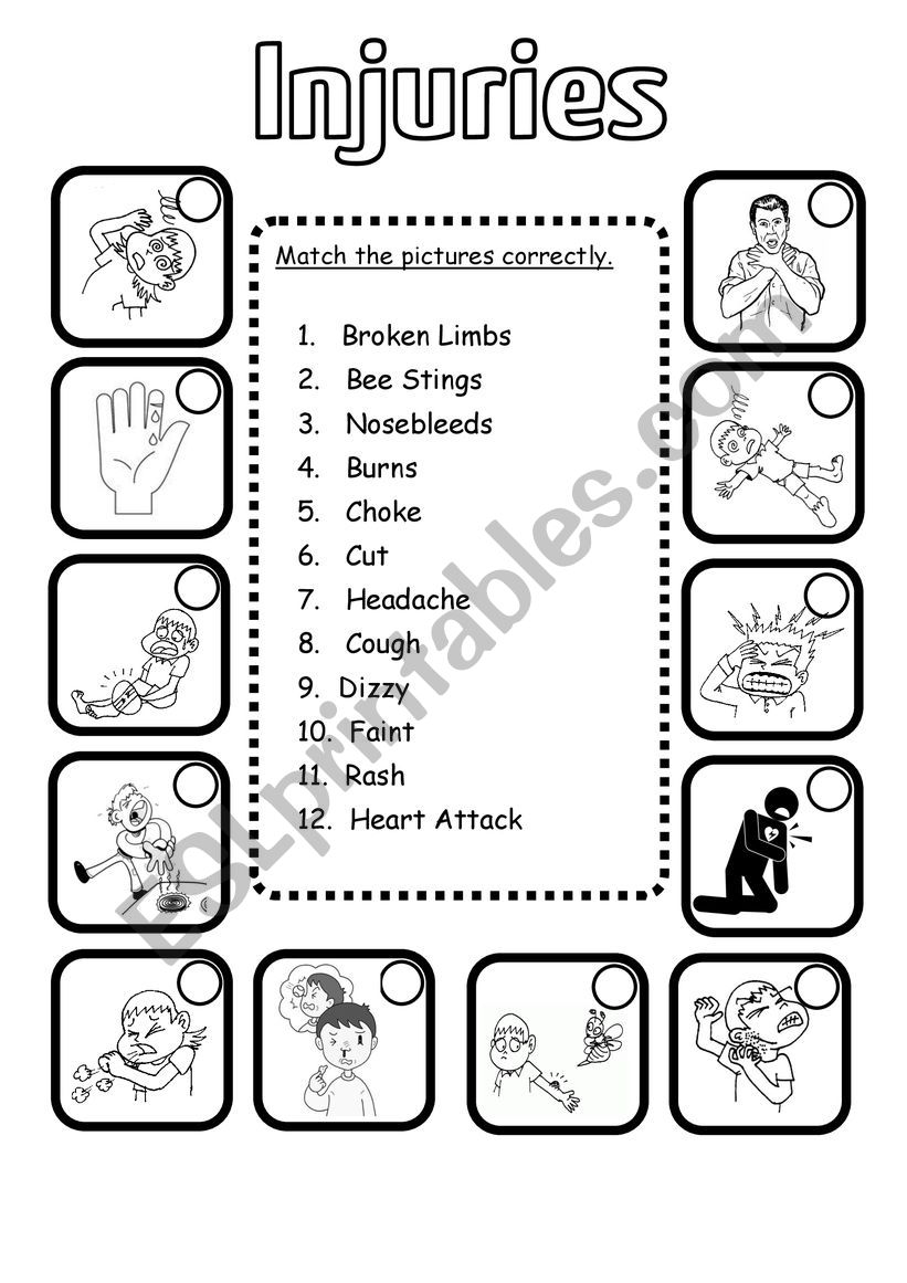 INJURIES worksheet