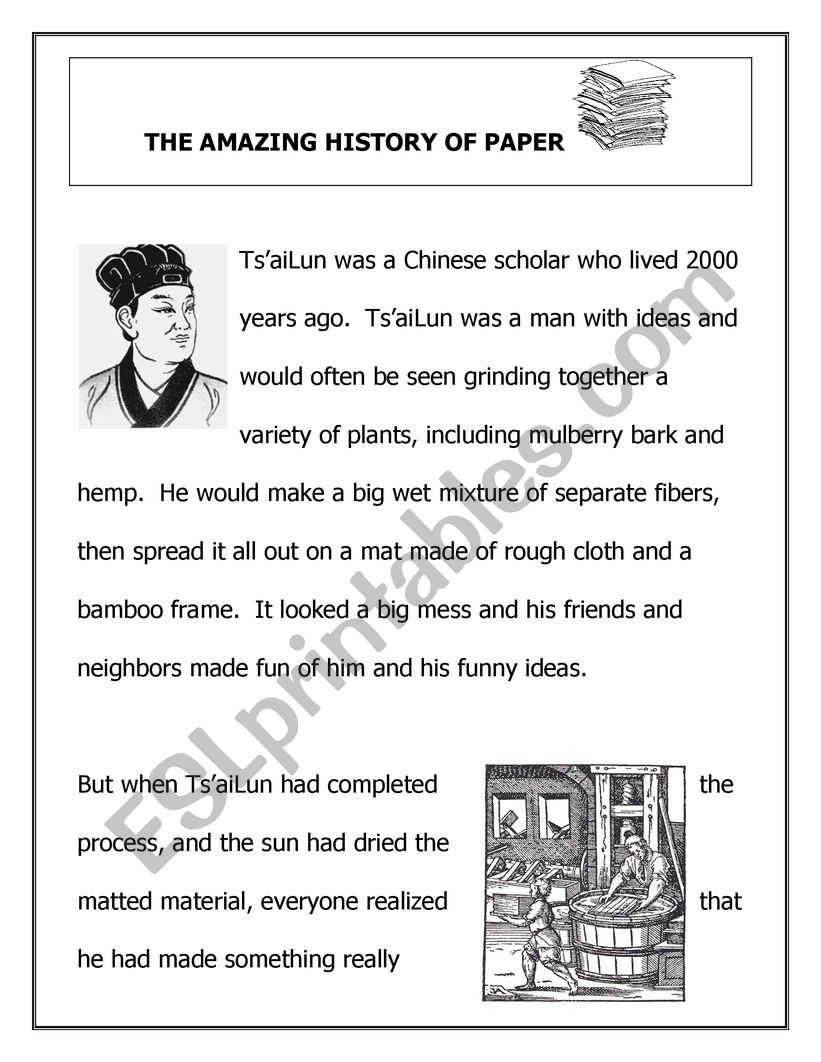 Amazing story of paper worksheet