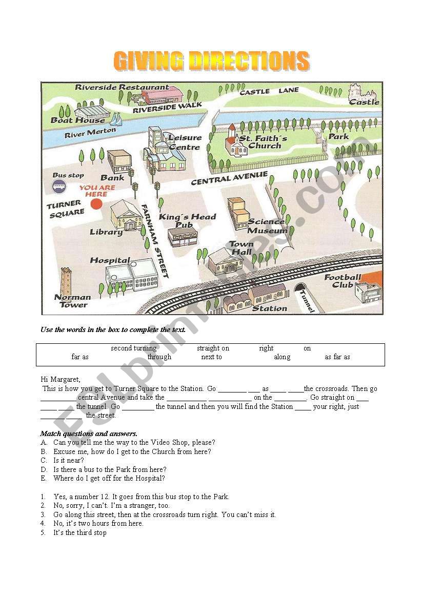 giving directions worksheet