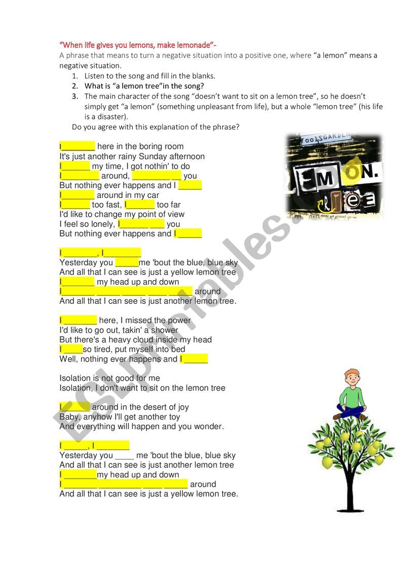 Present Continuous song task worksheet