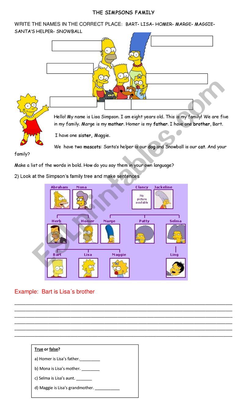 The Simpsons Family tree worksheet