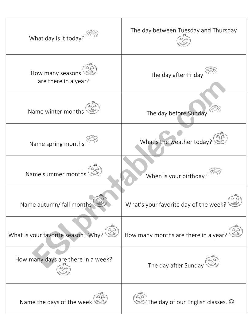 days oh the week worksheet