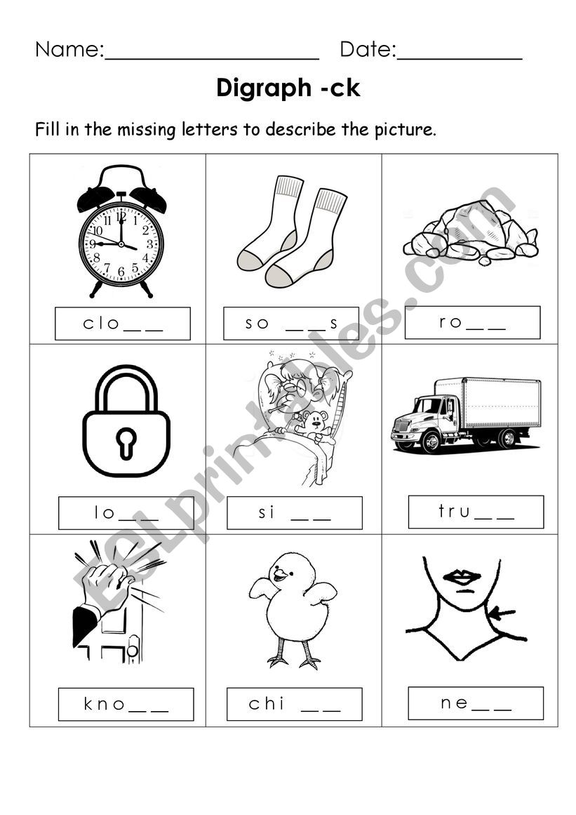 Digraph -ck worksheet