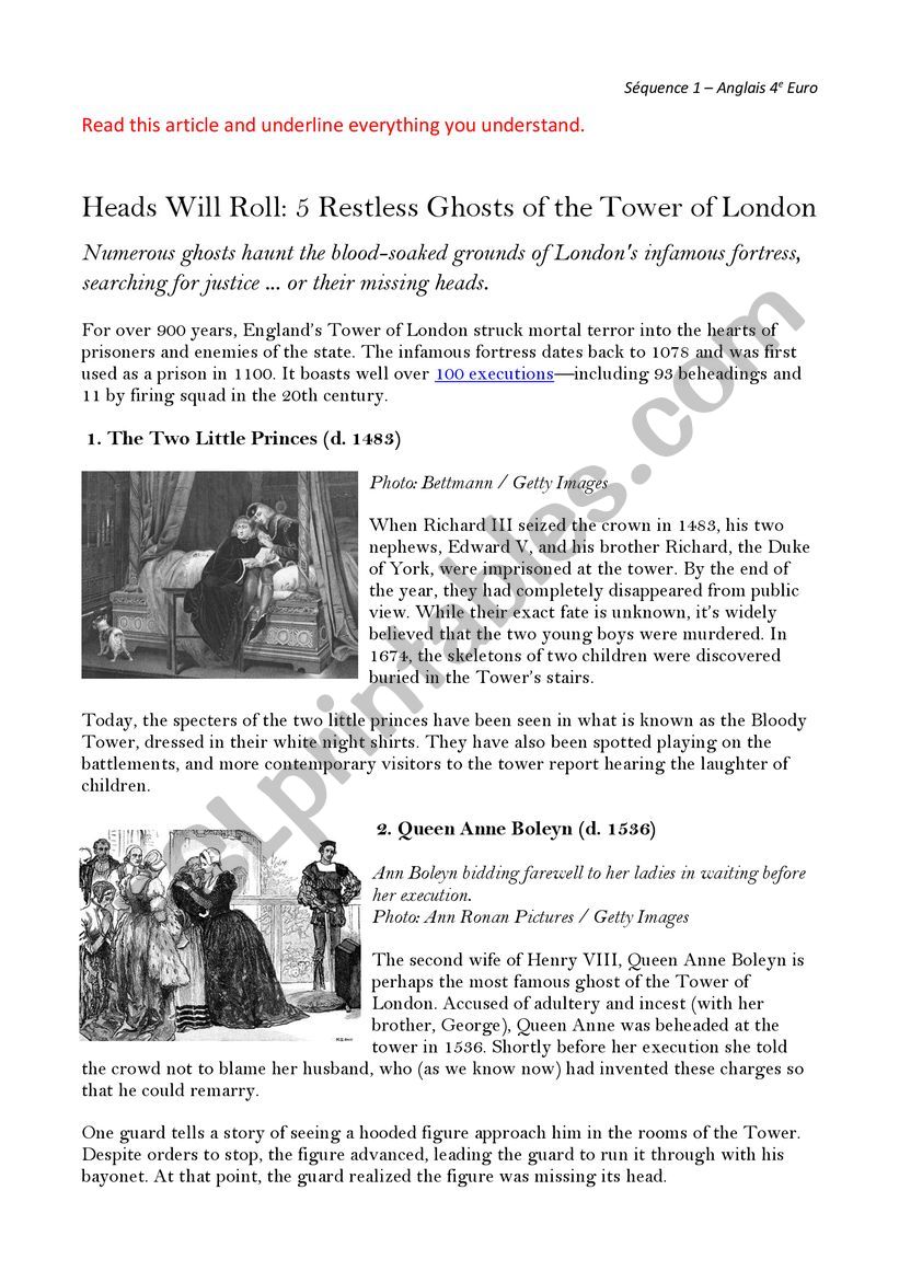 Reading: the Tower of Londons ghosts