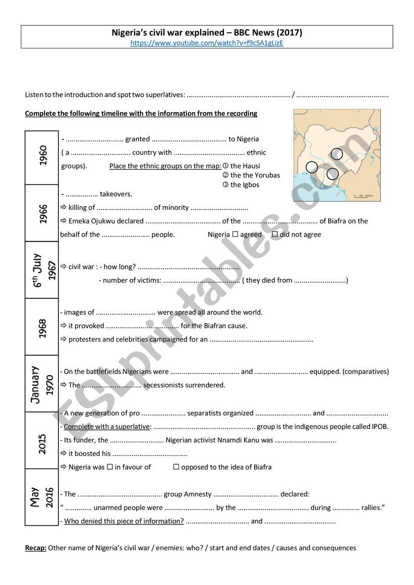 Biafra war ( Nigeria) worksheet