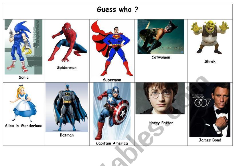 Game: Guess who - superheroes worksheet