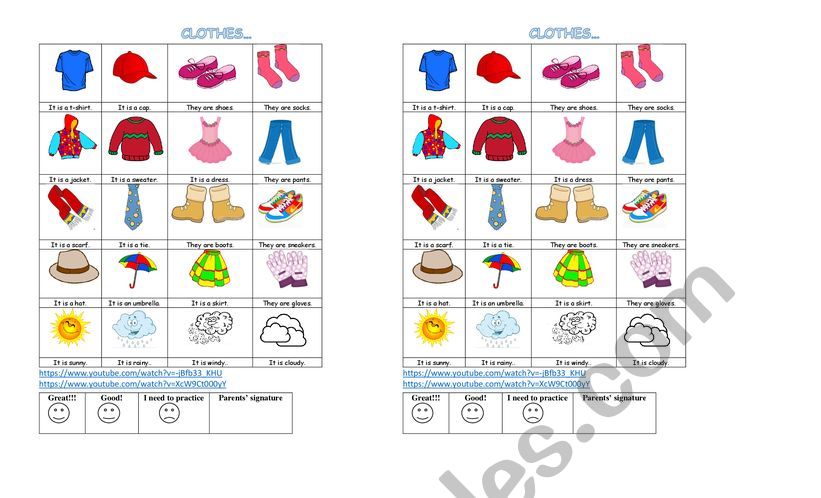 clothes review  worksheet