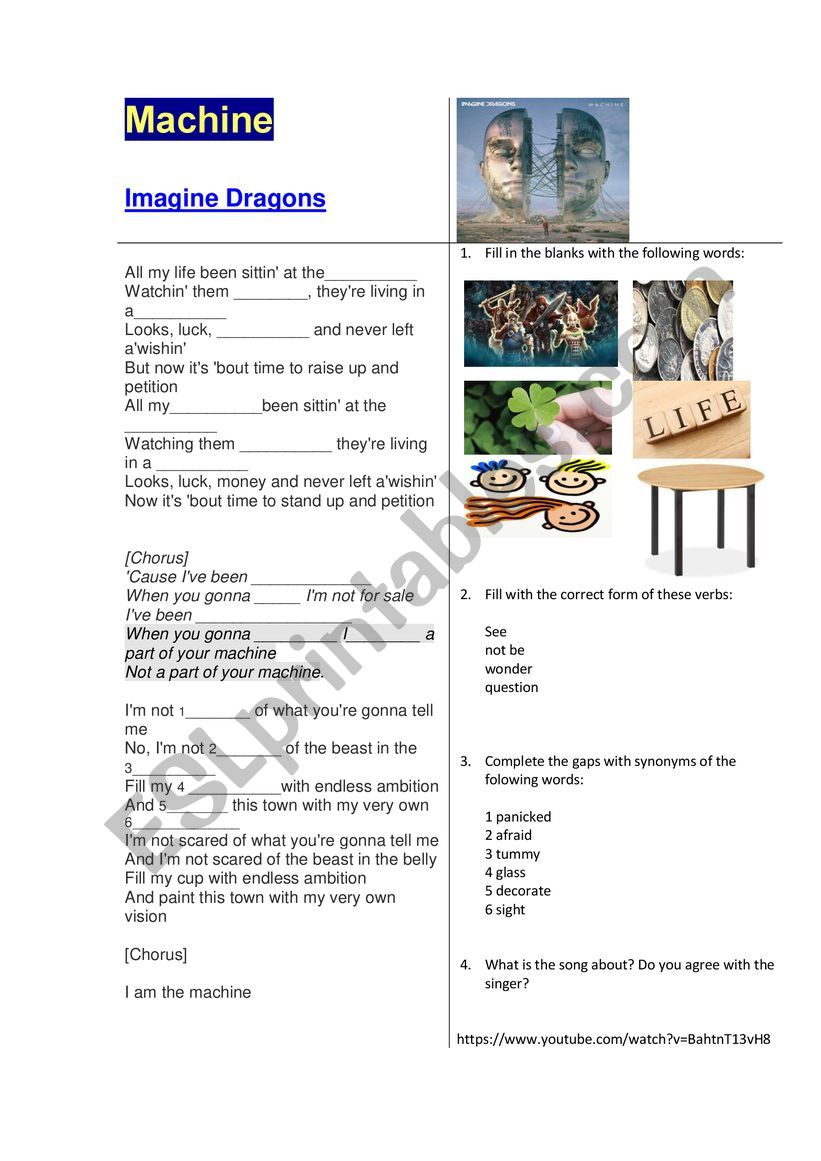 Machine, by Imagine Dragons worksheet