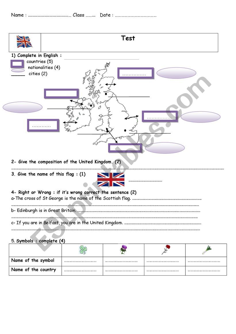 The UK test worksheet