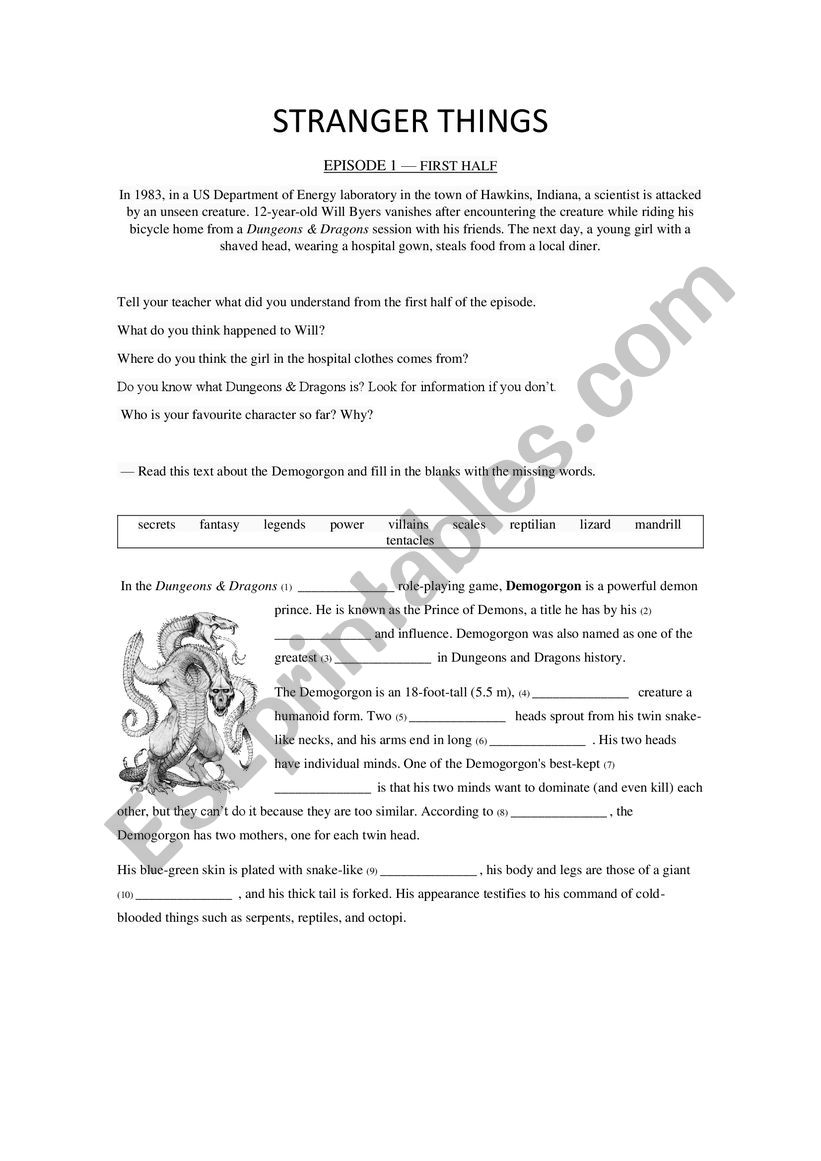 stranger things 1 worksheet