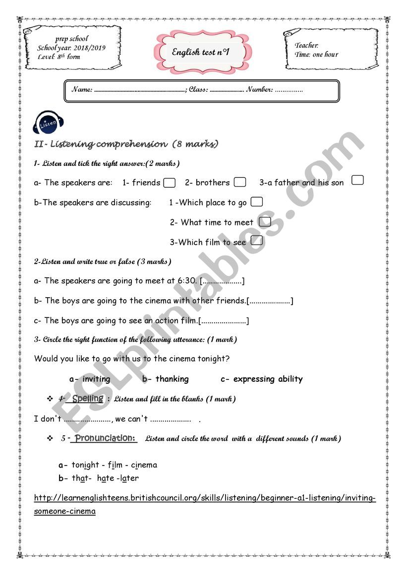 mid  term test n1 8th form worksheet