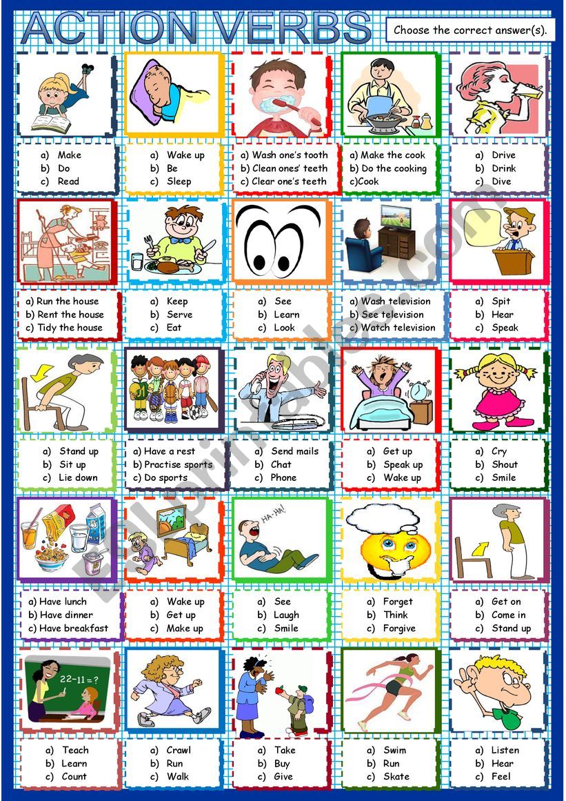 Action verbs multiple choice worksheet