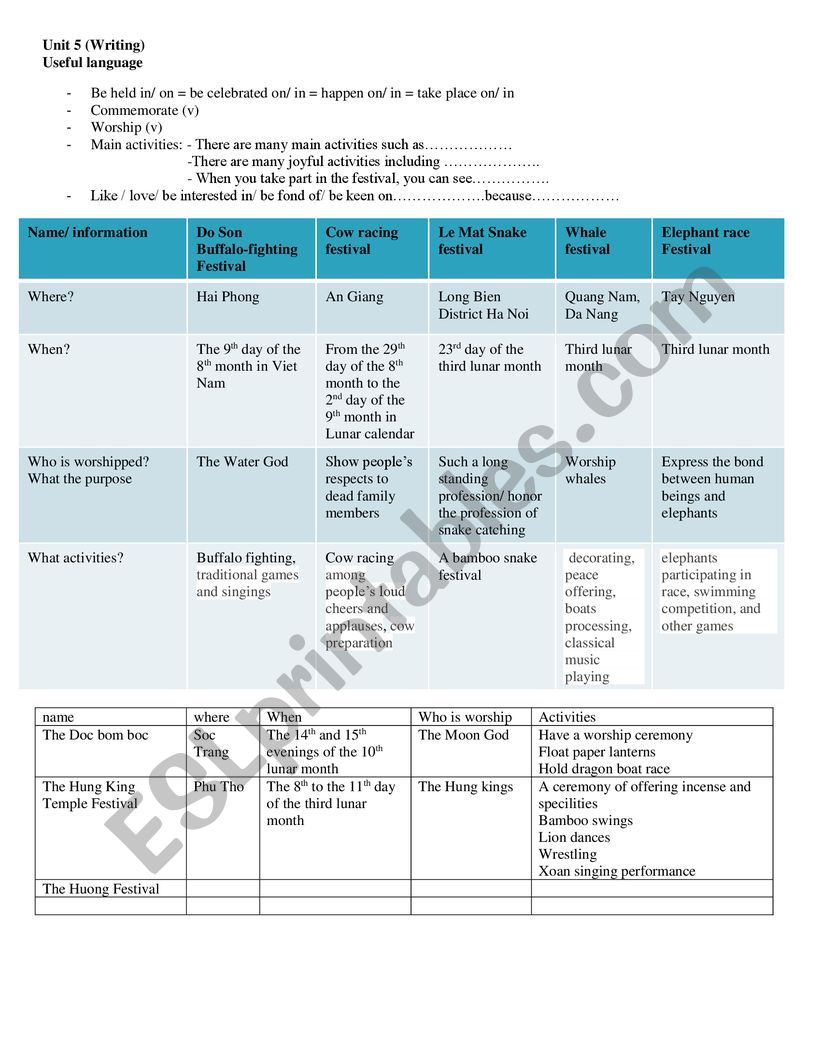 writing worksheet