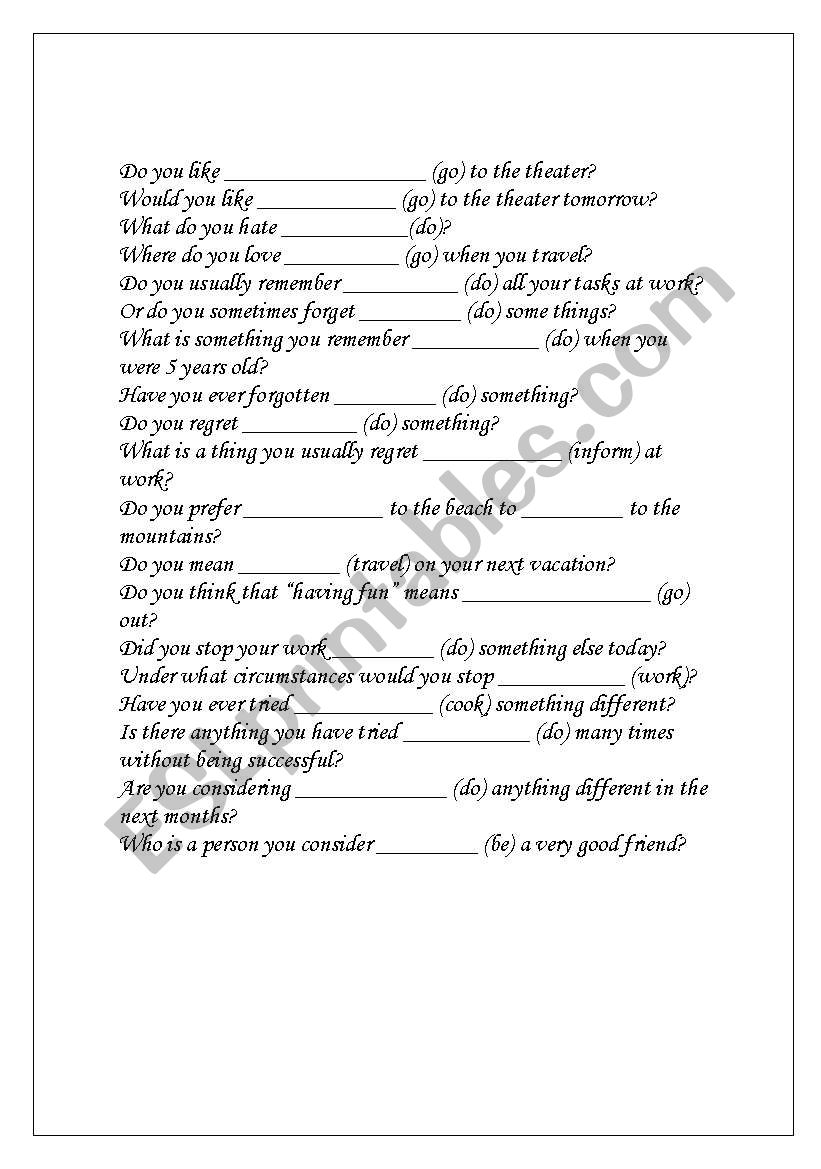 Gerund or infinitive? worksheet