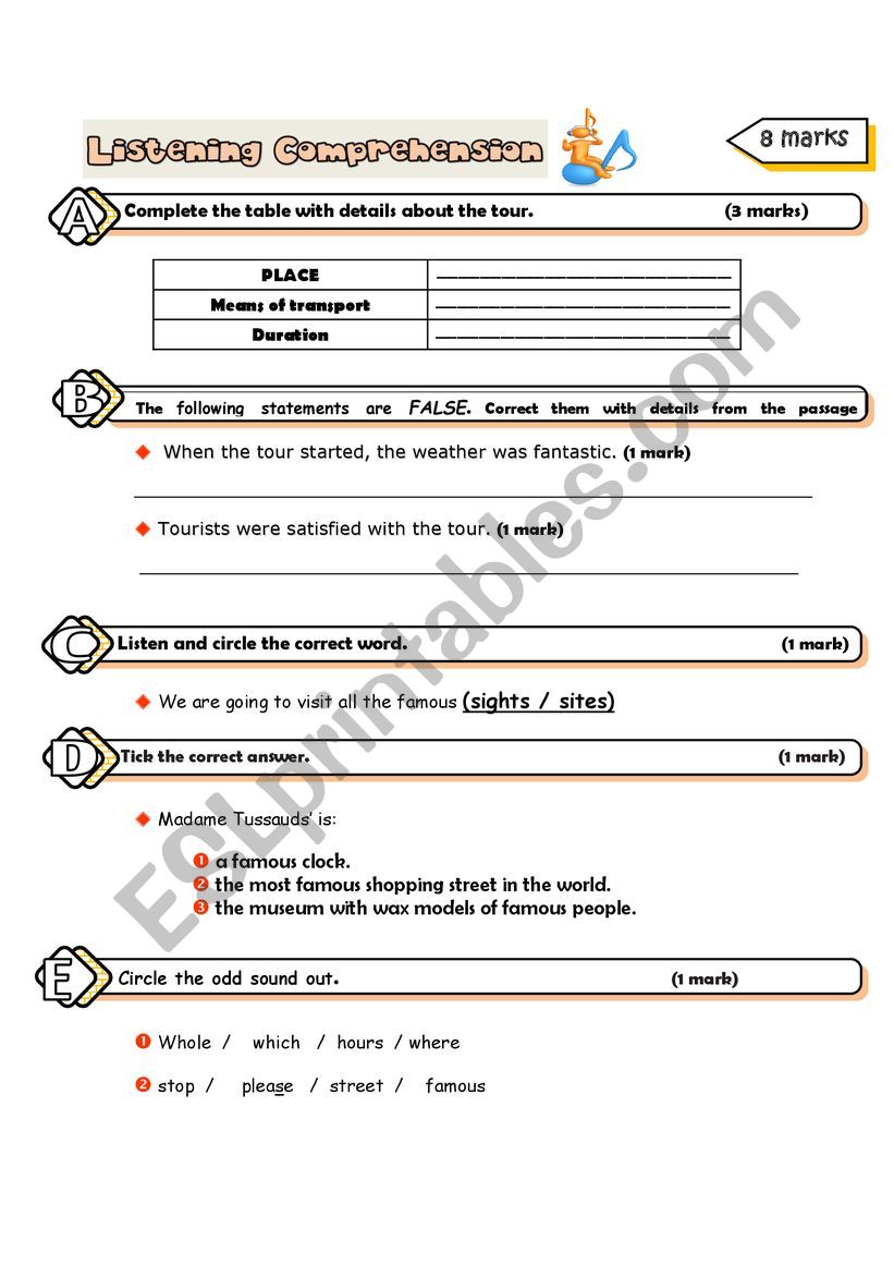 Listening comprehension worksheet