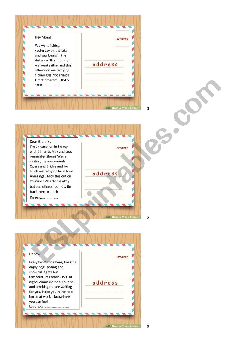 write a postcard worksheet