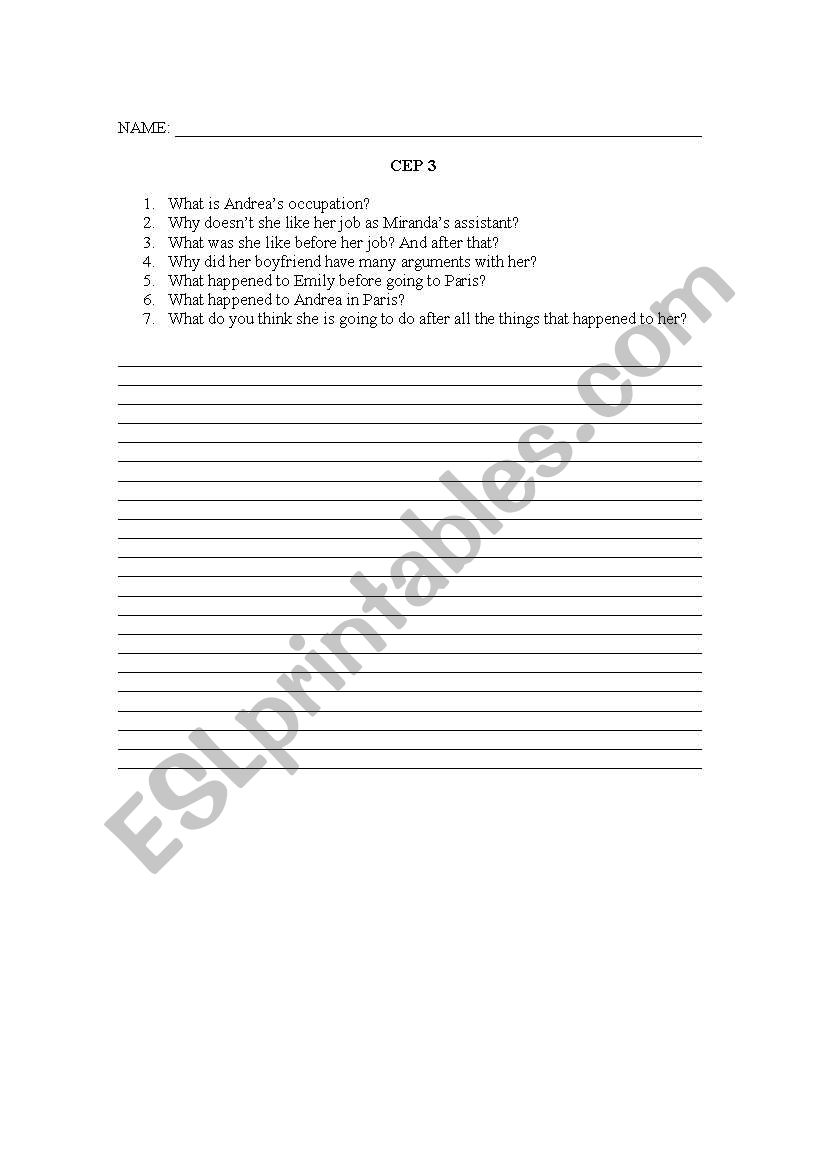 The Devil wears Prada worksheet