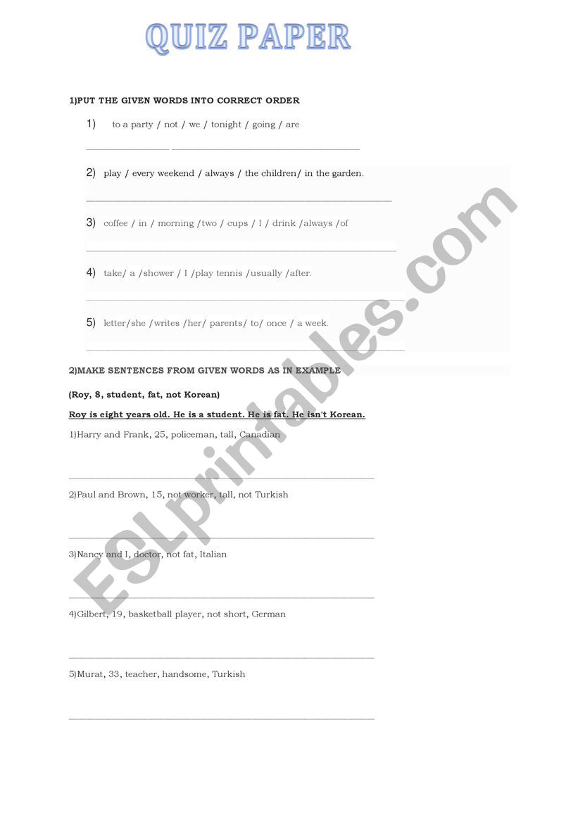 grammer quiz to be worksheet