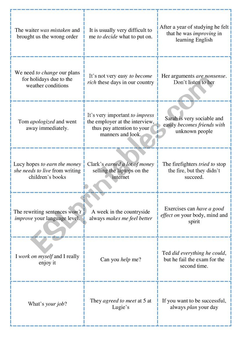 Make / do collocation (cards) worksheet
