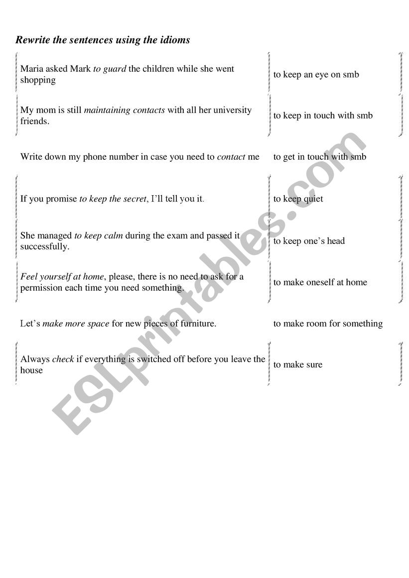 Idioms worksheet