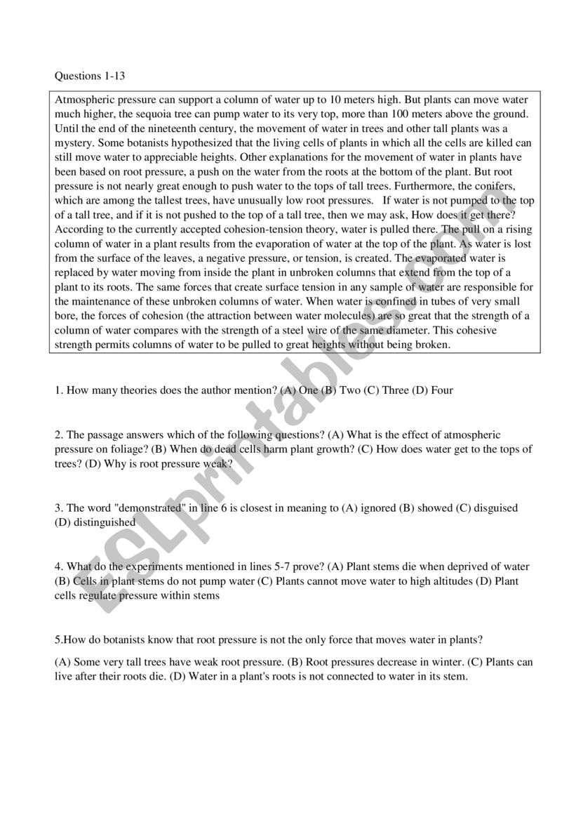 READINGS worksheet